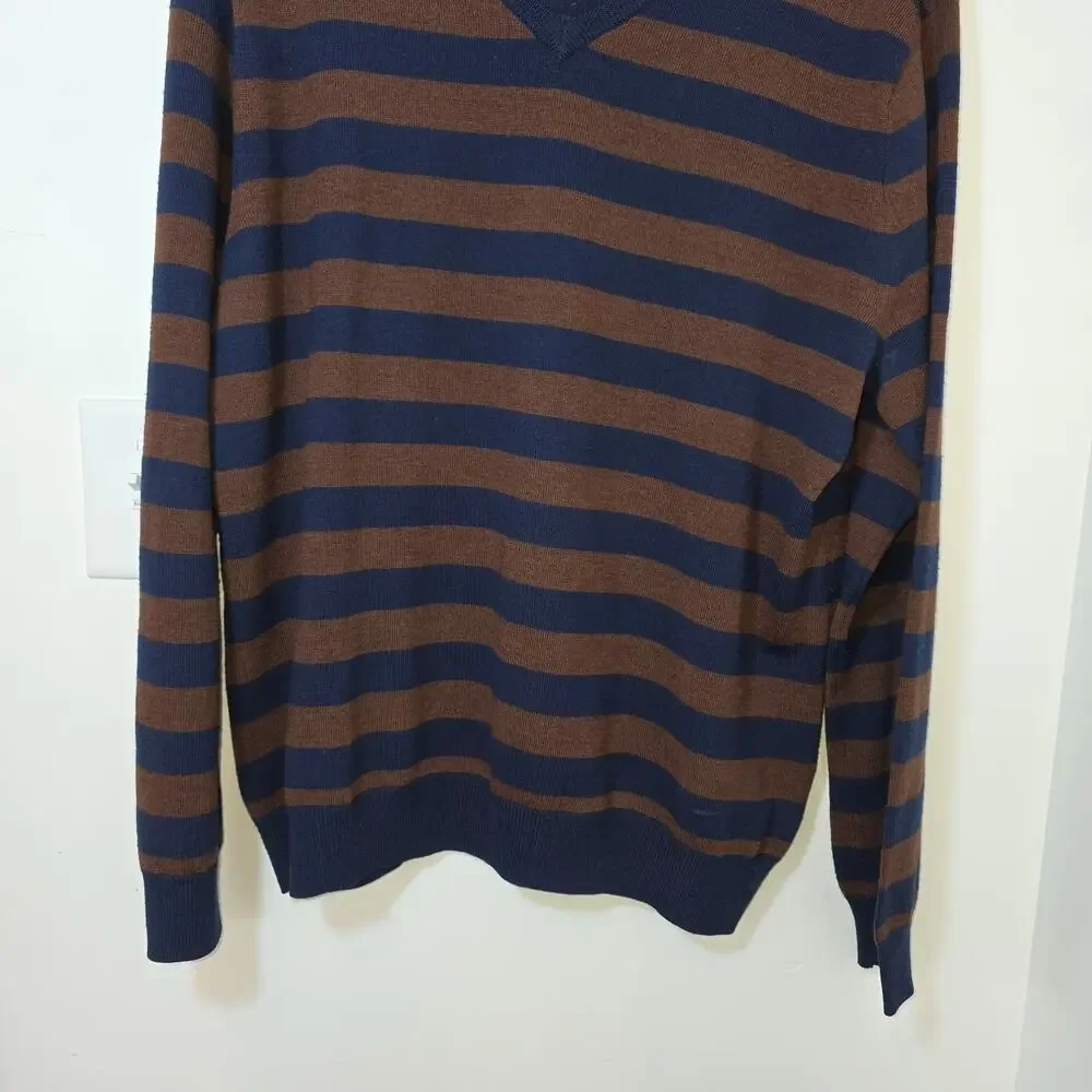 J Crew Wool Sweater Large Mens Pullover Striped Knit Preppy